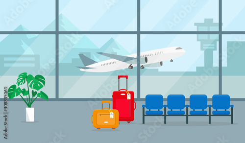 Airport hall or waiting room. Vector illustration.