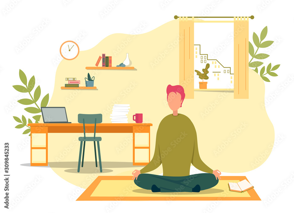 Man Meditate Sitting in Lotus Position on Floor Man Meditate Sitting in Lotus Position on Floor