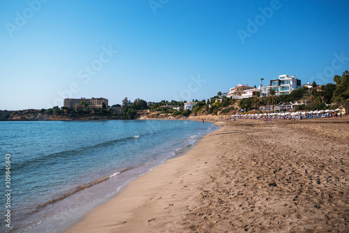 Coral Bay sandy beach in Cyprus near Paphos, popular tourist resort.