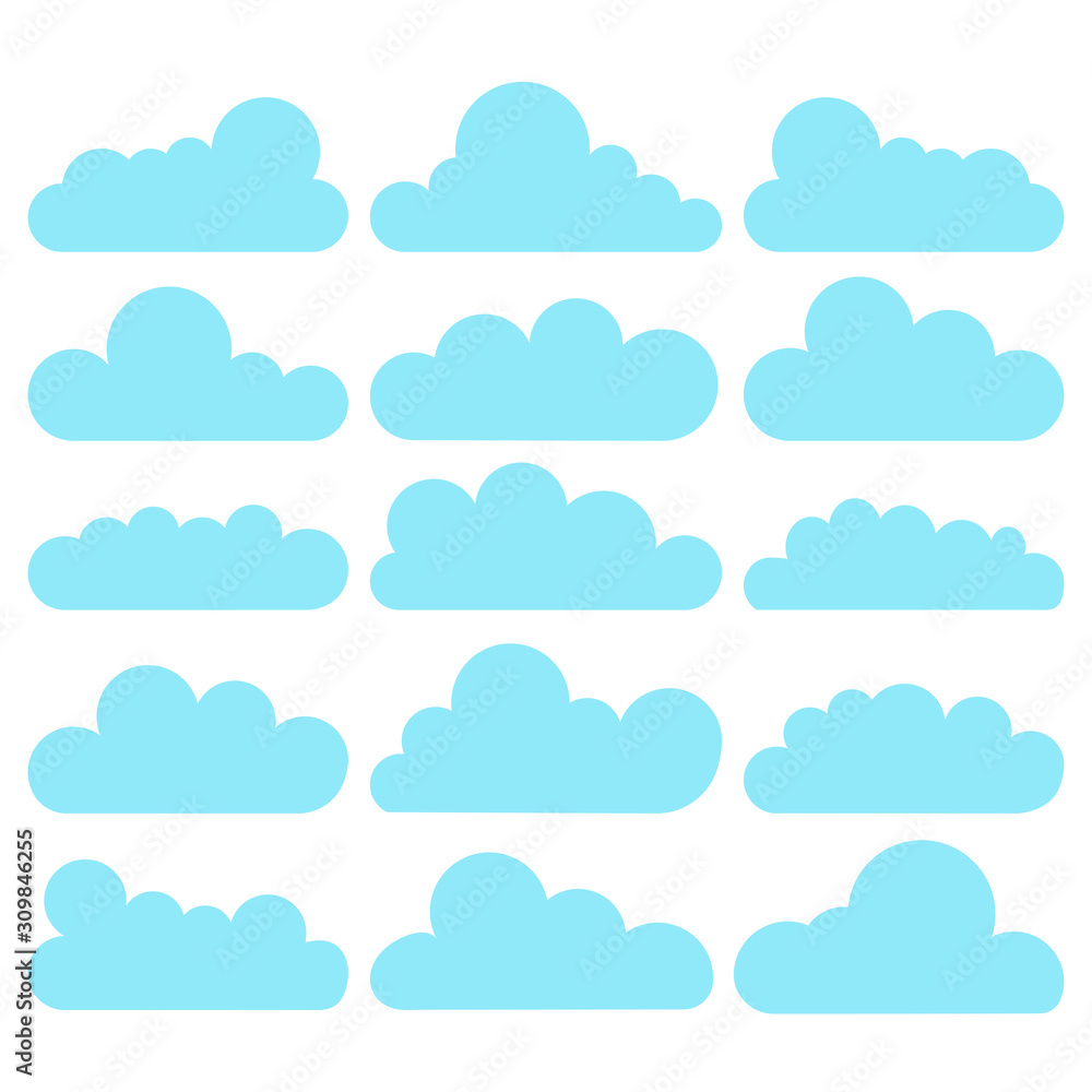 Set of Cloud Icons in trendy flat style isolated on blue background. Cloud symbol for your web site design, Set of Cloud Icons in trendy flat style isolated on blue background. Cloud symbol for your web site design,