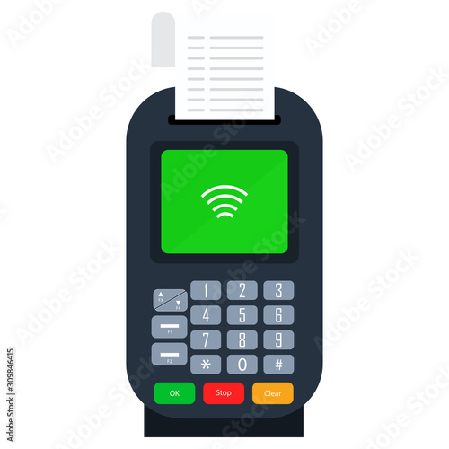 Mobile payments with smartphone. Contactless calculation communication payment terminal concept.