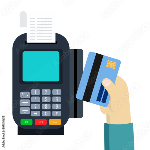 Pos machine vector design illustration isolated on white background. payments concept, near field communication technology.