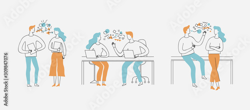 Guy and girl discuss work or study.