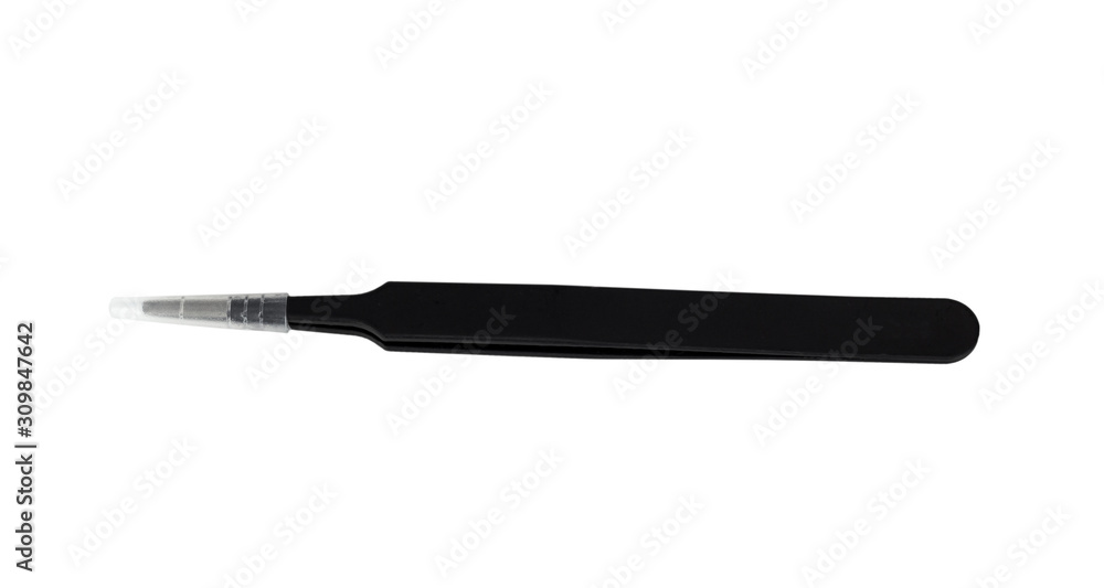 Black metal tweezer with antistatic coating. Black metal tweezer with antistatic coating.