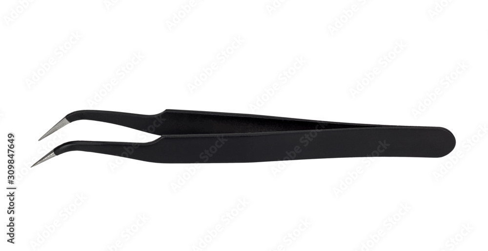 Black metal tweezer with antistatic coating. Black metal tweezer with antistatic coating.