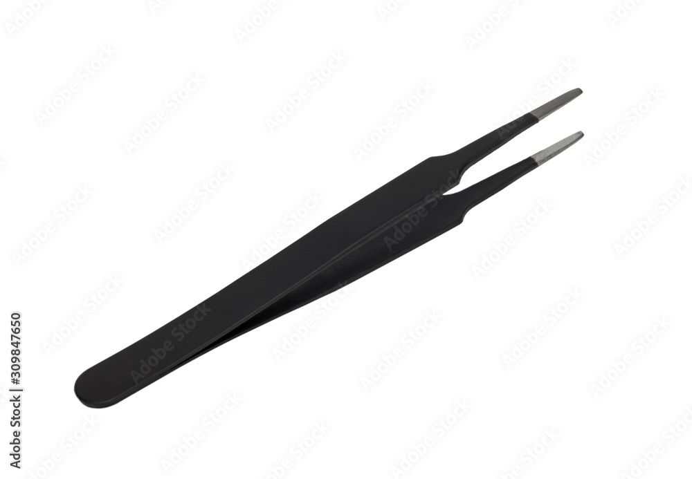 Black metal tweezer with antistatic coating. Black metal tweezer with antistatic coating.