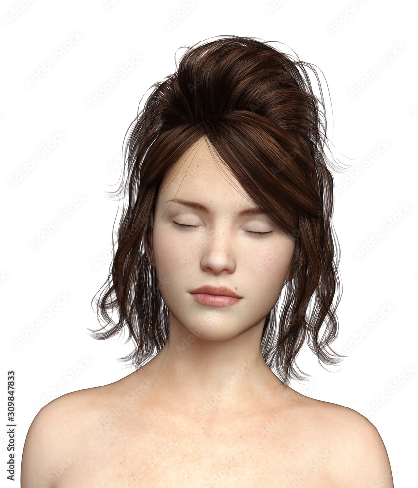 Fototapeta premium Woman Portrait on Isolated White, 3D Rendering
