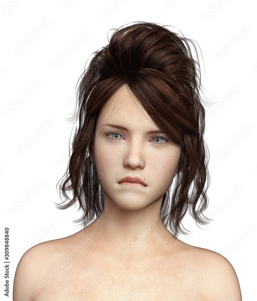 Woman Portrait on Isolated White, 3D Rendering Woman Portrait on Isolated White, 3D Rendering