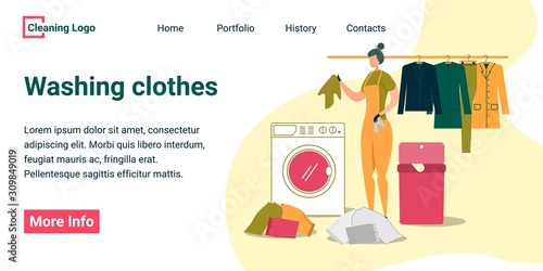 Laundry Service Banner, Woman Sorting Clothes.