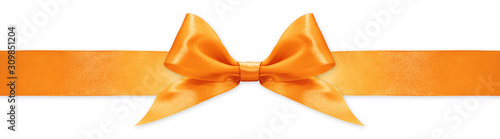 orange ribbon bow isolated on white background, for event or gift package