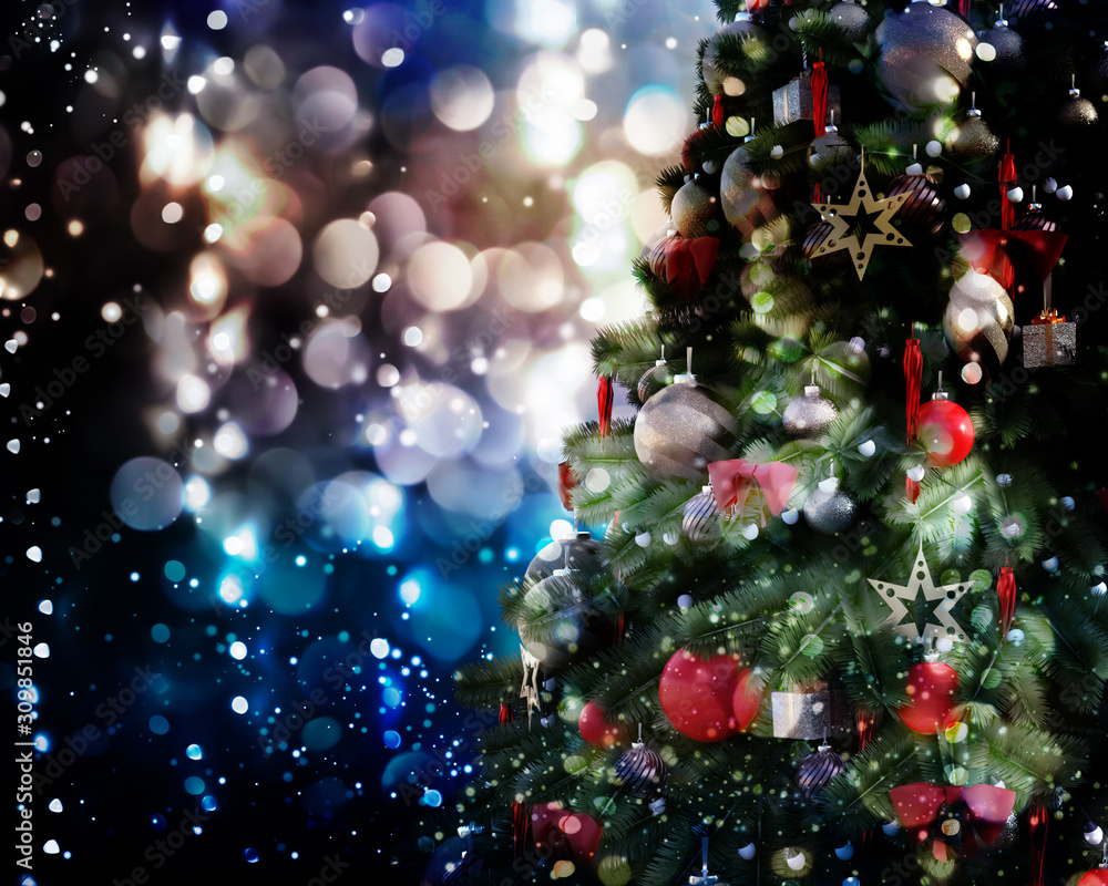 Christmas tree against a glittery luminous background