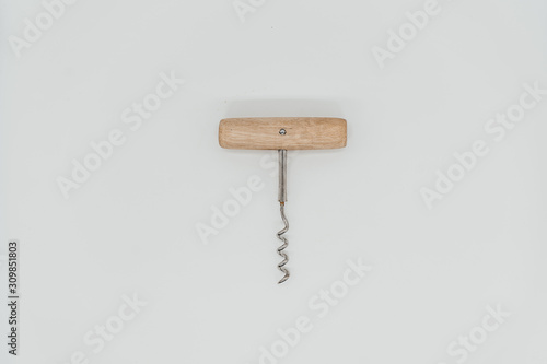 Corkscrew on a white background close-up photo