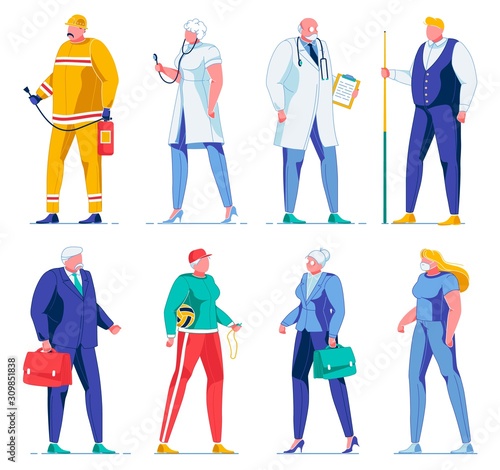 Firefighter with Extinguisher, Doctor, Coach.