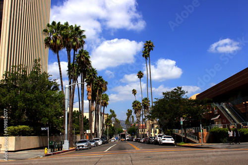 Los Angeles, California, USA. September 20, 2019. Center for the Koreatown  in Los Angeles. The road to Hollywood with tall palm trees.
