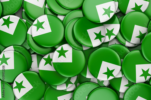 Badges with flag of Esperanto, 3D rendering