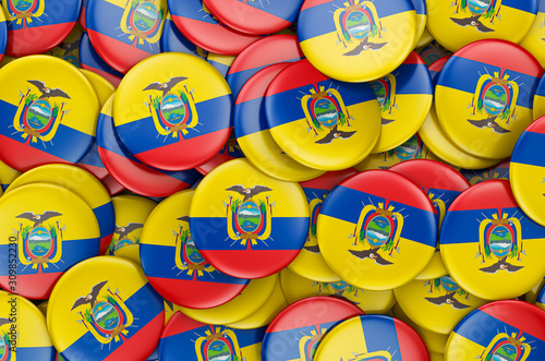 Badges with flag of Ecuador, 3D rendering