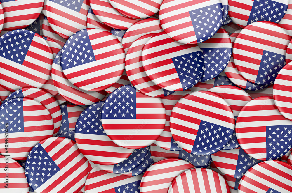 Fototapeta premium Badges with flag of the United States, 3D rendering