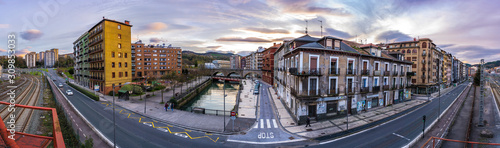 Pasaia Antxo, Gipuzkoa / Spain »; December 15, 2019: Panoramic of the general highway of Pasaia Antxo in a sunset photo