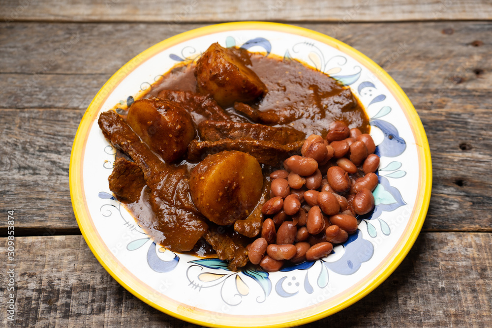 Mexican beef steak with potatoes and pasilla pepper sauce Mexican beef steak with potatoes and pasilla pepper sauce