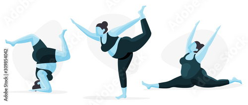 Female Yoga Icon Character Set - Self Care Body Type Inclusion, Diversity Concept