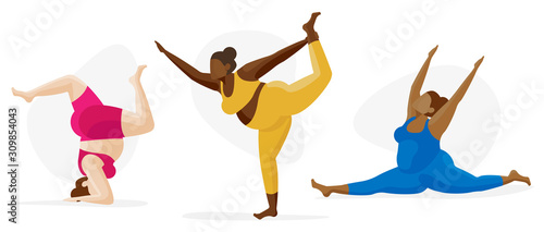 Female Yoga Icon Character Set - Self Care Multi Cultural, Body Type Inclusion, Diversity Concept