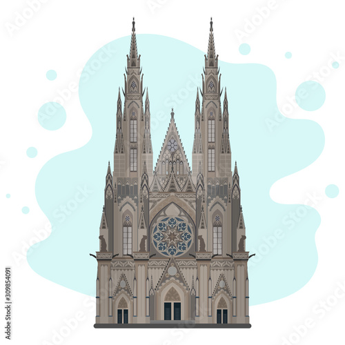 Vector sketch of St. Vitus Cathedral. High detail gothic cathedral. Landmark of Prague, Prague, Czech Republic. Well suited for the design of postcards, booklets, travel banners and posters.