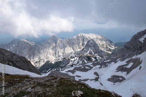 Snow covering mountains in Triglav National Park, Slovenia