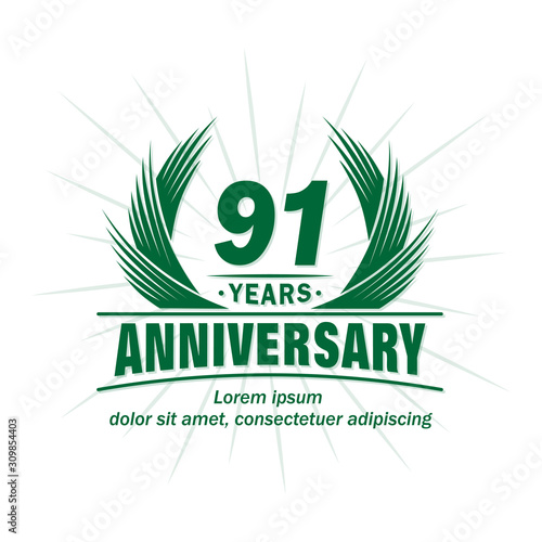 91 years logo design template. 91st anniversary vector and illustration.