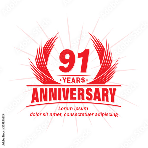 91 years logo design template. 91st anniversary vector and illustration.