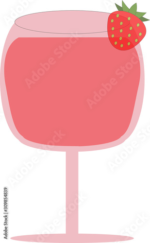 One glass of wine and strawberries