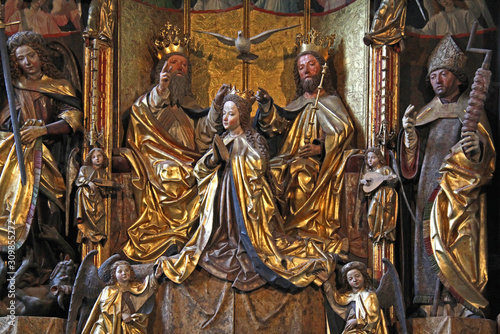Εκτύπωση καμβά incoronazione di Maria tra i Santi Michele ed Erasmo; altare scolpito di Michael