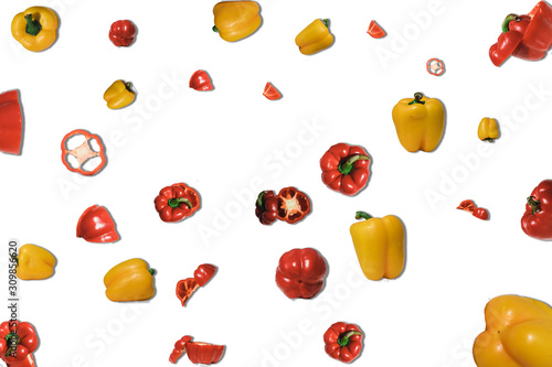 fresh red and yellow bell pepper on white background