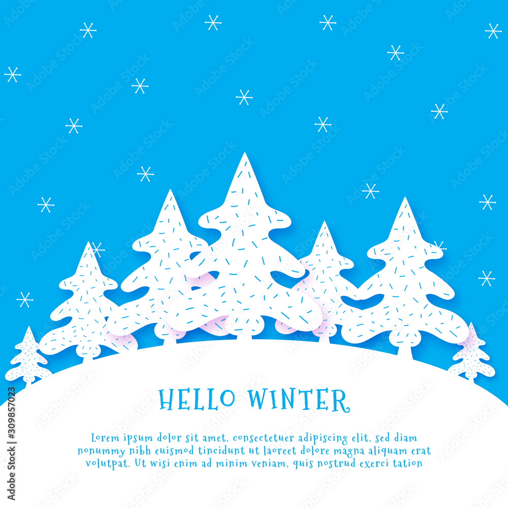Obraz premium Bright Color Happy Day. Hello Winter with palm tree on hill. Full of snow with copy space