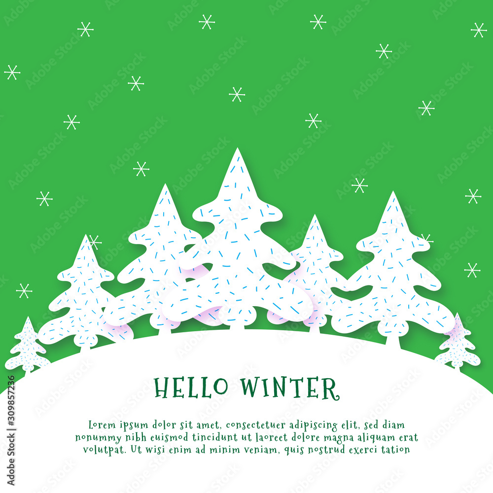 Fototapeta premium Bright Color Happy Day. Hello Winter with palm tree on hill. Full of snow with copy space