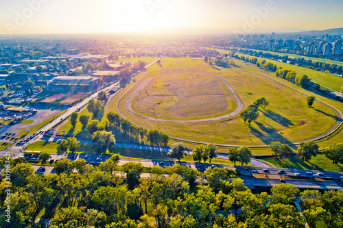 Zagreb Hippodrome and green cityscape aerial sunset view photo