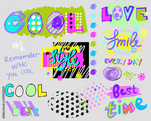 scrawl with motivational phrases and Doodle elements