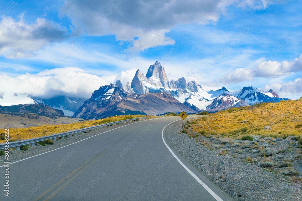 Beautiful view of Mount Fitz Roy massif (Cerro Fitz Roy) from Route 23 in  Los Glaciares National Park - Patagonia - Argentina Stock Photo | Adobe  Stock