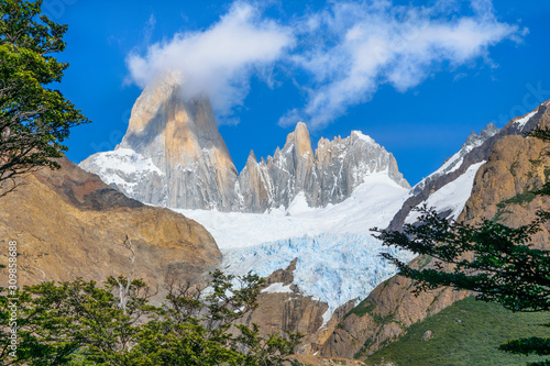Beautiful view of Mount Fitz Roy & Poincenot (Cerro Fitz Roy) in  Los Glaciares National Park - Patagonia - El Chalten - Argentina