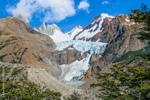 Mount Fitz Roy and Lake & Glacier Piedras Blancas in Los Glaciares National Park - El Chalten - Patagonia - Argentina