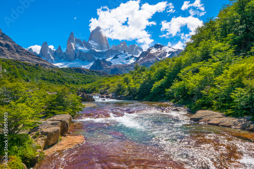 Wonderful view of Mount Fitz Roy (Cerro Fitz Roy) near the Poincenot camp in Los Glaciares National Park Patagonia - El Chalten - Argentina