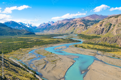 Beautiful landscape from Las Vueltas River ( Rio de Las Vueltas ) viewpoint - El Chalten - Patagonia - Argentina