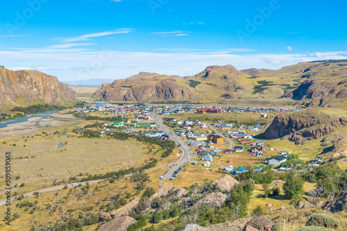 Beautiful view of El Chalten Village from Rio de las Vueltas view point - El Chalten - Patagonia - Argentina