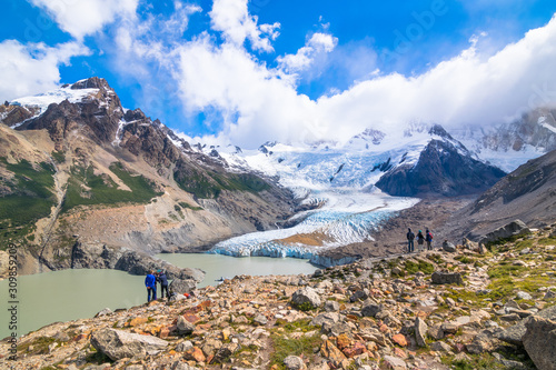 Beautiful view of Glacier and Laguna Torre with Cerro Torre in the background - Los Glaciares National Park - Patagonia, Argentina
