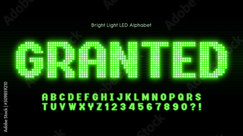 Shining LED light alphabet, extra glowing font.