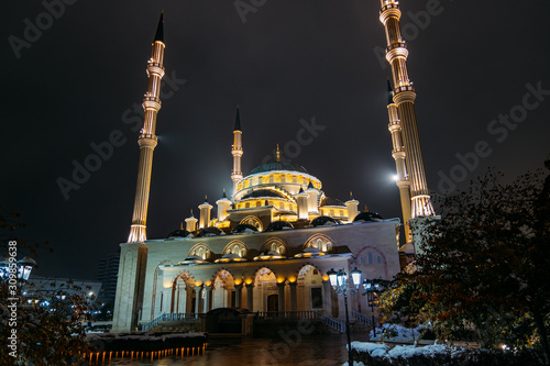 Ahmad Kadyrov Mosque Heart of Chechnya at night Grozny, Chechnya, Russia