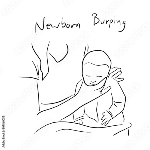 close-up burping for baby after feeding vector illustration sketch doodle hand drawn with black lines isolated on white background