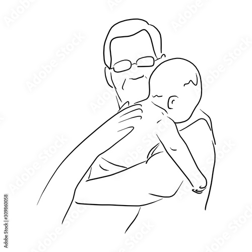 Burping for baby after feeding vector illustration sketch doodle hand drawn with black lines isolated on white background