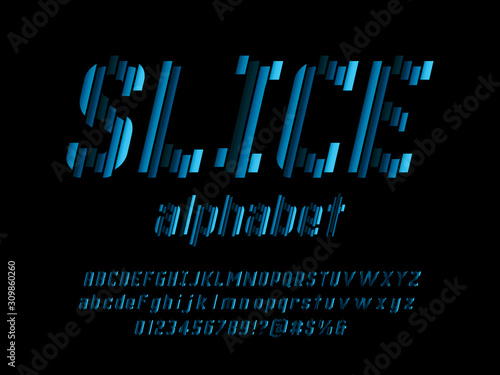 Vector of stylized shredded font and alphabet design