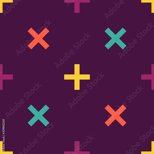 Seamless geometric pattern with bright colorful crosses.