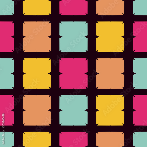 Seamless pattern with bright geometric shapes.